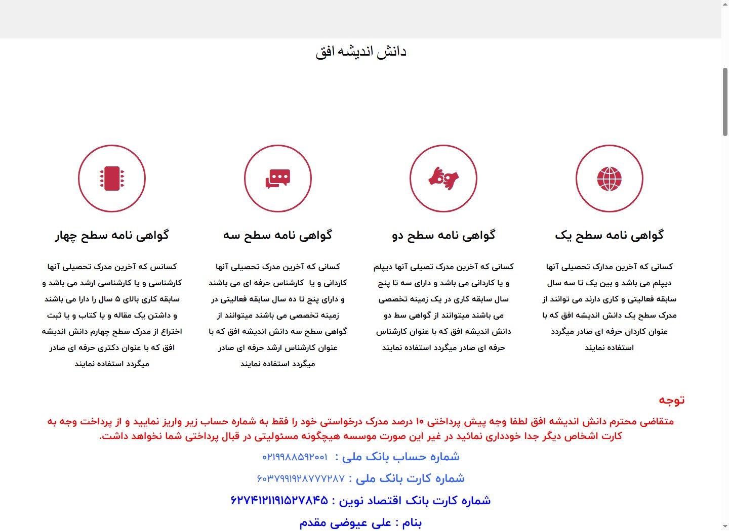 نمای وبسایت افق نو اندیشان